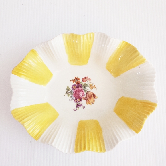 Steinmann Porcelain Summer Yellow Striped Vintage Bowl Dainty Floral Design - Picture 2 of 8